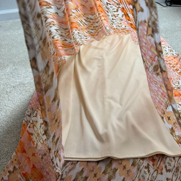 Passport Women's Orange Geometric Pull Up Maxi Lined Preppy Skirt Sz Medium NWT - Picture 6 of 13